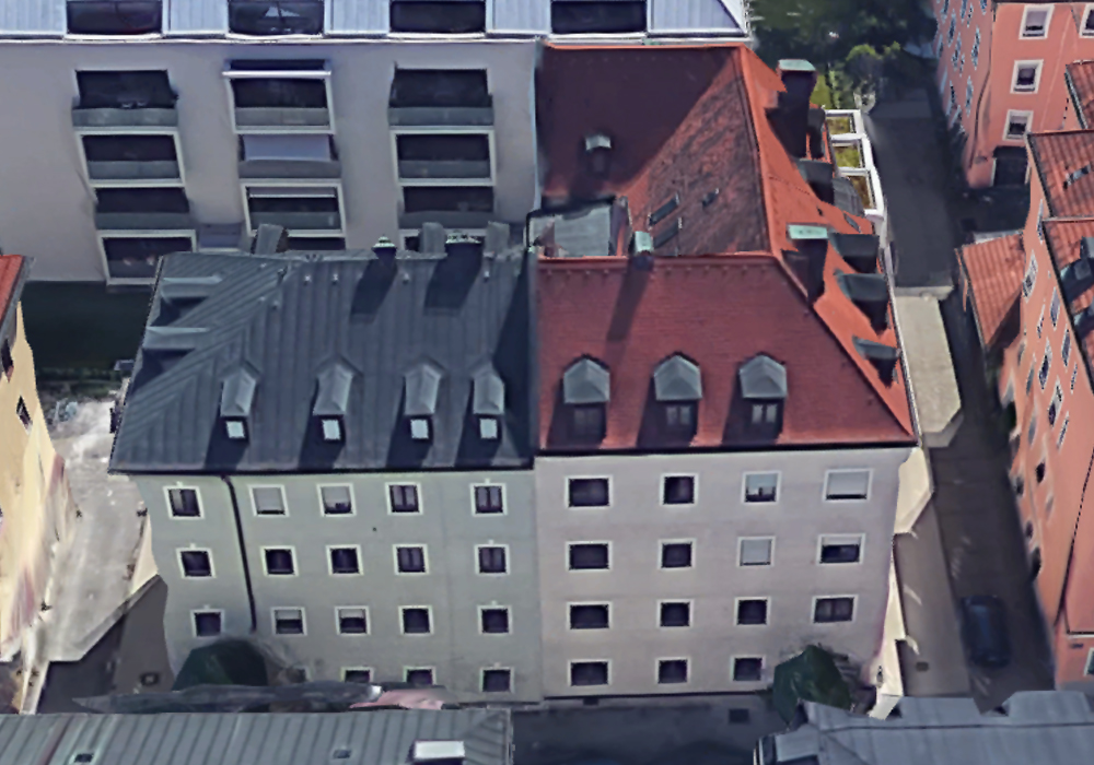Bauen im Bestand: Sanierung und Erweiterung eines Wohnhauses in der Adlzreiterstraße, München. Luftbild